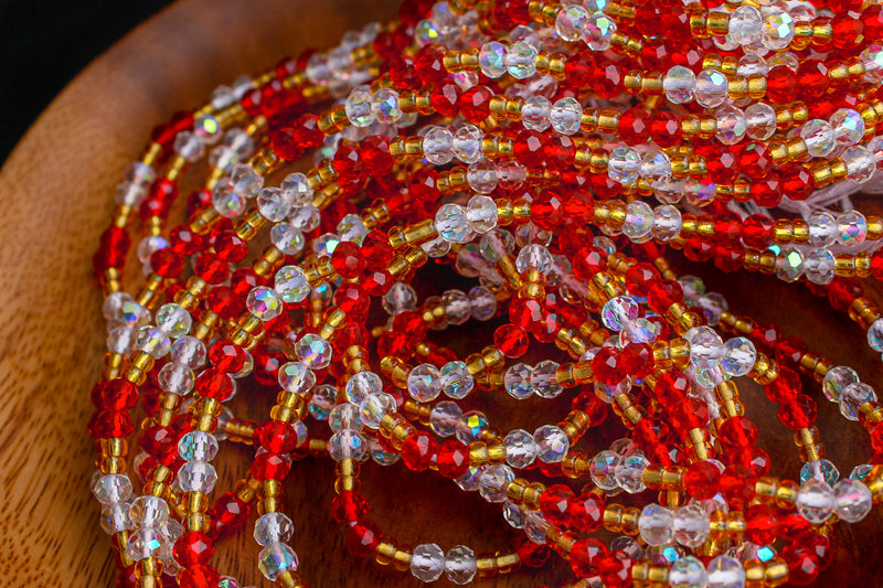 White/Red Waist Bead for Women, Waist Beads, Large Seed Beads